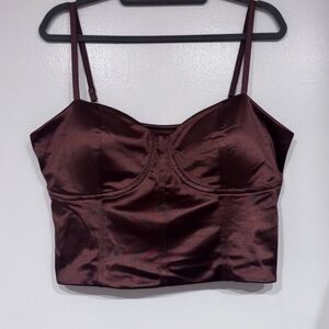 Express Copper Satin Bustier Crop Top XL